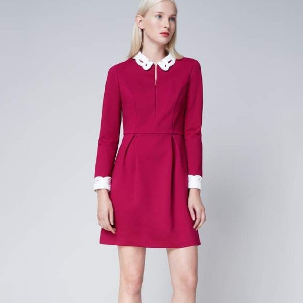 Ted Baker London Shealah Embroidered Trim A-Line Dress Berry Red Size 4